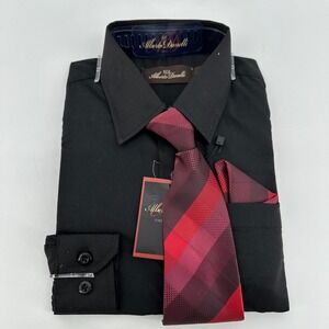 Alberto Danelli Boys Black Dress Shirt Tie Pocket Square Set 4T K84067B-4T